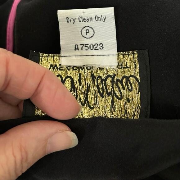 Bob Mackie Wearable Art Plus Size 1X Silk Shell Tank Top Black Pink Trim - Picture 5 of 5